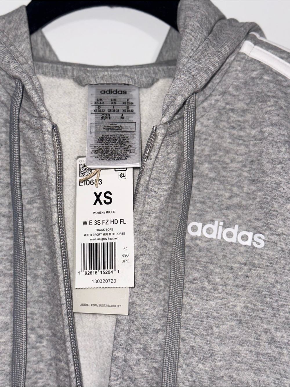Adidas Light Gray Hooded Zip Jacket with White Logo - Picture 3 of 3